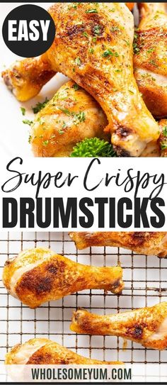 chicken drums with the title super crispy drumsticks