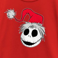 a red shirt with a skeleton wearing a santa hat