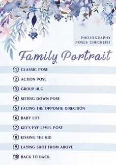 the family portrait checklist is shown with flowers