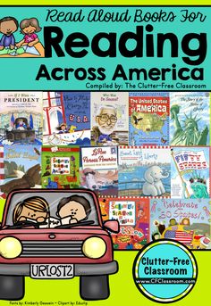 a book cover for reading across america with pictures of children's books in the background