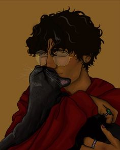 a drawing of a person holding a cat