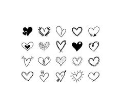 hearts drawn in black and white on a white background