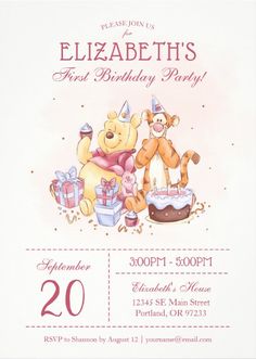 a birthday party with winnie the pooh and tigger on it's card