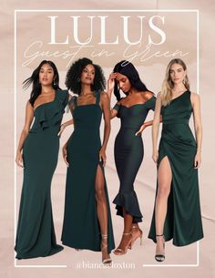 Wedding guest, black tie event, gown, wedding, glam, green, emerald, dark green, full length, midi dress, beautiful Wedding Guest Green Dress, Green Dress Ideas, Wedding Guest Black Tie, Green Wedding Guest Dresses, Dress Ideas Wedding, Weddings 2024, Dark Green Wedding, Lulus Wedding