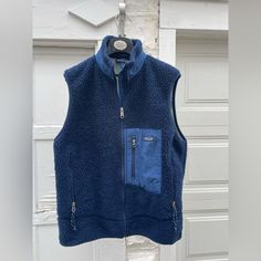 Patagonia Vintage Blue Retro X Vest Deep Pile 90s Size Medium, Rare, With Large Roomy Zippered Pockets. Great Shape For Its Age, See Photos For Details. Patagonia Vintage, Patagonia Vest, Medium Rare, Patagonia Jacket, Patagonia Jackets, Blue Gray, Patagonia, Blue Grey, Mens Jackets