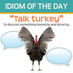 a turkey with its wings spread out and the words talk turkey written in two different languages