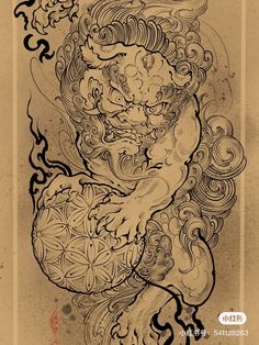 an ink drawing of a woman with flowers on her body and clouds in the background