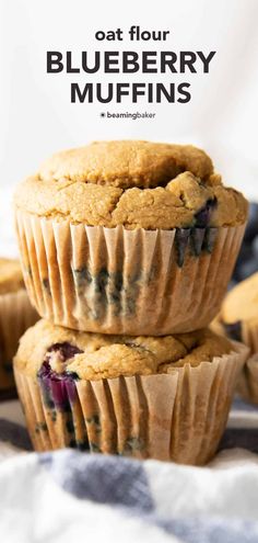 blueberry muffins stacked on top of each other with the title overlay