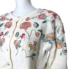 Floral Embroidered Cardigan New M Vtg Cream Button Boho Bohemian Cottagecore Some Very Faint Discoloration On Back And Sleeve As Shown In Photos. Brand New With Tags. Measurements In Photo. Automatic 15% Discount On Bundles Of 2 Or More Items! Work Workwear Officewear Careerwear Business Casual Rainbow Hexagon Buttons Pink Orange Crewel Embroidery Boho Bohemian Romantic Prairie Hippie Cottage Cottagecore Casual Old-Fashioned Countryside Folk Country Folksy Fairy Kei Fairycore Ivory Beige Grandma Vintage Pink Cardigan With Buttons, Pink Floral Embroidery Cardigan For Spring, Vintage Embroidered Cardigan For Fall, Fall Vintage Embroidered Cardigan, White Vintage Cardigan With Floral Embroidery, Vintage Embroidered Cotton Sweater, Vintage Cream Sweater With Floral Embroidery, Vintage Embroidered Cream Cardigan, Vintage Embroidered Sweater For Spring