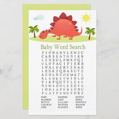 a baby word search card with an image of a dinosaur