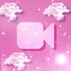 a pink background with stars and clouds in the sky