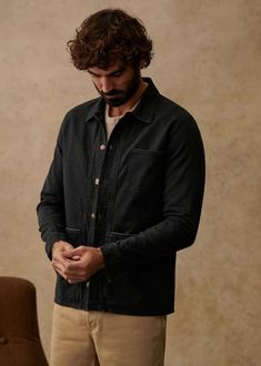 Will Jacket - Denim Black - Organic Cotton - Octobre Éditions Parisian Style, Black Denim, Natural Cotton, Denim Jacket, Overalls, Organic Cotton, Human, Navy, How To Wear