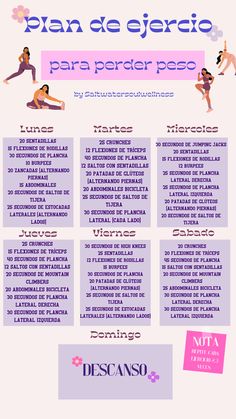 Este es un plan de ejercicios que me ayudaron mucho bajar de peso y verme mas fit Exercise Abdomen, Gym Workout Guide, Pilates Routine, Workout Without Gym, Health And Fitness Articles, Balance Exercises, Women's Muscle, Weight Workout Plan, Aerobic Exercise