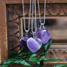 This necklace is made from an amethyst stone which has been cut into an heart. The stone hangs from a silver plated chain. You can choose the length of the necklace you prefer. You will get a necklace at random. Please note that all necklaces are handmade and may differ from the pictured. The picture shows multiple necklaces. You will receive one necklace with one pendant. Ewelina Pas Jewelry Heart Necklace Silver, Amethyst Heart, Necklace Layering, Crescent Moon Necklace, Silver Heart Necklace, Pretty Rings, Moon Necklace, Amethyst Stone, Star Necklace