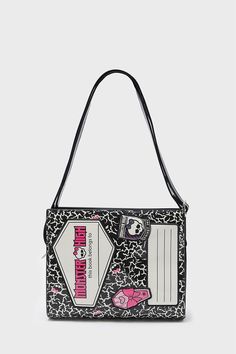 MONSTER ALL - STARS.- Official licenced Monster High product.- Patent PU bag.- Adjustable shoulder strap.- Dry erase feature, dry wipe pen not included.- Monster High lining. - Width 23cm / 9.1"- Height 18cm / 7.1"- Depth 6cm / 2.4"With KILLSTAR branding, Main: 100% Polyurethane, Lining: 100% Polyester.Wipe clean with a damp cloth. Imported.©2024 Mattel. Monster High Room, Hello Kitty Room Decor, Pop Bag, Aesthetic Backpack, Hello Kitty Rooms, Monster High Art, Pu Bag, Gothic Accessories, Cool Books