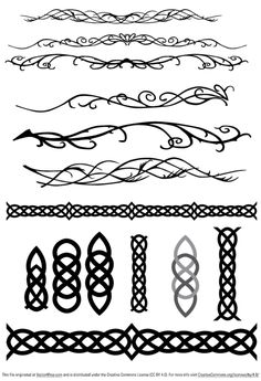 a set of different types of decorative lines and designs, all in black and white