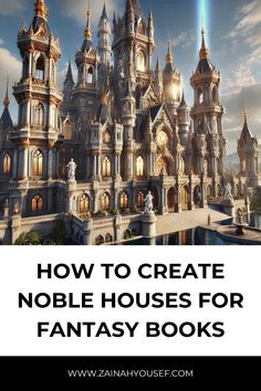 a castle with the words how to create noble houses for fantasy books on top of it