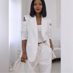 Bnwt Off White Unavailable In Retail White Oversized Chic Blazer, Oversized White Chic Blazer, Chic Oversized White Blazer, Elegant White Oversized Blazer, Chic Oversized Blazer For Day Out, Kahlana Barfield Brown, Kahlana Barfield, Brown Tweed Blazer, Ribbed Jacket