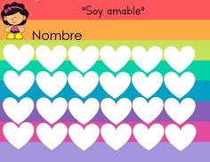 there are many hearts in the shape of a rainbow on this page, which says say soy amable nombre