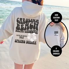 "North Carolina Beach Pullover | Summer Sweatshirt | Beach Life Gift For Her | Vacation Sweatshirt | Beach Sweater | Travel Beach Hoodies: https://etsy.me/37eabgO Beach Sweatshirts: https://etsy.me/3pdRnVI Beach Shirts:  https://etsy.me/3yYlNg9GgbDf8 OUR SIZING IS ADULT UNISEX. This means it will be larger than normal women's sizing.  Please see photos for size charts 🌻 Please read the full description:   This hoodie/sweatshirt sizing is NOT oversized.  You need to order at least 1-2 sizes larg Relaxed Fit Hoodie With Letter Print For Beach, Beach Season Sweatshirt With Letter Print, Letter Print Sweatshirt For Beach Vacation, Beach Season Vacation Hoodie With Crew Neck, Beach Season Crew Neck Hoodie, Vacation Hoodie Sweatshirt With Letter Print, White Hoodie With Letter Print For The Beach, White Letter Print Hoodie For Beach, Crew Neck Hoodie For Beach Season