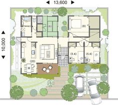 the floor plan for a house with two levels and three rooms, including an open living area