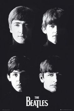 the beatles poster with their faces in black and white, including four men's heads