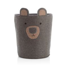 a grey bear storage bin with ears on it