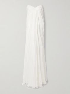 ALEXANDER MCQUEEN Strapless draped silk-chiffon gown | NET-A-PORTER White Pre-draped Floor-length Gown, White Pre-draped Gala Gown, Silk Chiffon Wedding Gown With Fitted Bodice, Silk Chiffon Floor-length Pre-draped Gown, Pre-draped Silk Chiffon Wedding Dress, Pre-draped Floor-length Silk Chiffon Gown, White Pre-draped Draped Evening Dress, Floor-length Silk Chiffon Wedding Gown, Silk Chiffon Floor-length Wedding Gown