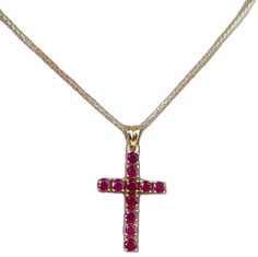 Yellow Gold Cross Pendant Necklace With Gemstone, Yellow Gold Ruby Necklace With Polished Finish, Ruby Necklace With Polished Yellow Gold Finish, Spiritual Yellow Gold Ruby Jewelry, Spiritual Ruby Jewelry In Yellow Gold, Formal Cross Pendant Gemstone Necklace, Ruby Gold Necklace, Cross Necklace Gold, Cross Necklace Women