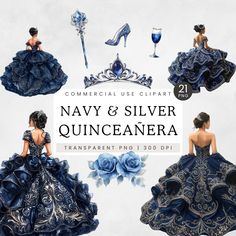 navy and silver quinceanera for commercial use clipart by digital curio