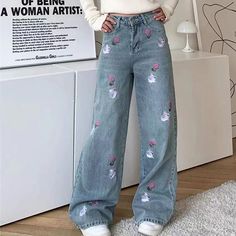 𝒜𝒷ℴ𝓊𝓉: Denim ♡ 𝓼𝓲𝔃𝓲𝓷𝓰 ♡ S: Waist: 64cm/ 25.2 in. Hips: 110cm/ 43.3 in. Length: 101cm/ 39.8 in M: Waist: 68cm/ 26.8 in. Hips: 114cm/ 44.9 in. Length: 102cm/ 40.2 in L: Waist: 72cm/ 28.3 in. Hips: 118cm/ 46.5 in. Length: 103cm/ 40.6 in XL: Waist: 76cm/ 29.9 in. Hips: 122cm/ 48.0 in. Length: 104cm/ 40.9 in Floral Embroidery Denim Pants In Blue, Blue Denim Jeans With Floral Embroidery, Butterfly Embroidered Jeans, Patterned Jeans Butterfly, Blue Floral Embroidered Denim Jeans, Indie Aesthetic Outfits, Chiffon Beach Dress, Bunny Embroidery, Womens Summer Shorts