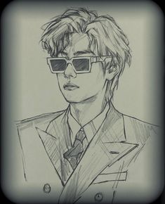 a drawing of a man wearing sunglasses and a suit