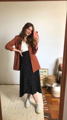 Business Casual Long Skirt Outfits, Long Skirt Business Outfit, Midi Dress With Blazer Outfits, Spring Work Wear Women, Mauve Skirt Outfit, Hipster Work Outfit, Sunday Church Outfit Summer Casual, August Work Outfits, Midsize Church Outfits