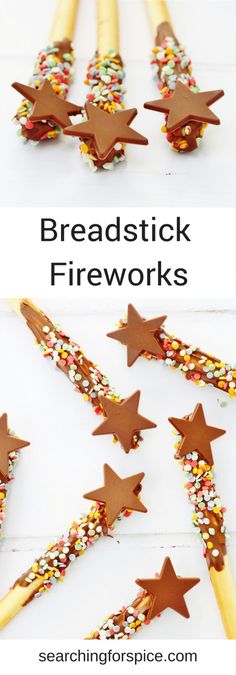 the instructions for how to make breadstick fireworks with sprinkles and stars