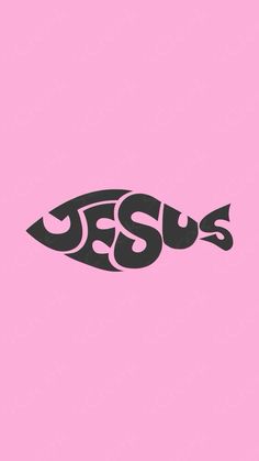 the word jesus on a pink background with an image of a fish in it's mouth