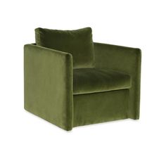 a green velvet chair on a white background