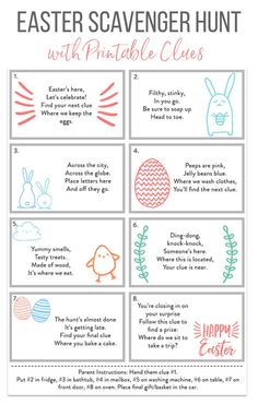 an easter scavenger hunt with printable clues for kids to use in the classroom