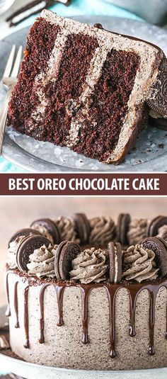 two pictures side by side one has chocolate cake and the other has oreo