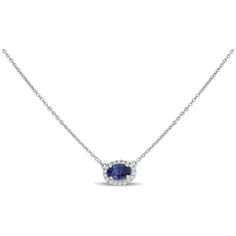 Roman & Jules 18K White Gold Oblong Blue Sapphire Halo Necklace - 0.54 Carat Sapphire, 0.07 Carat Diamonds. Blue Sapphire Necklace, Halo Necklace, Blue Gems, Sapphire Necklace, Ethereal Beauty, Vibrant Blue, White Diamonds, Deep Blue, Diamond White