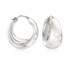 Ross-Simons - Italian Sterling Silver Graduated Hoop Earrings. 1 1/8". Crafted in Italy, these hoop earrings have a bold look and comfortable feel in polished sterling silver. You'll never want to take them off! Hanging length is 1 1/8". Snap-bar, sterling silver hoop earrings. Birthday 16, Triple Hoop Earrings, Flamingo Earrings, White Gold Hoops, Big Hoop Earrings, Luxury Earrings, Italian Jewelry, Jewelry Lookbook, Sterling Silver Hoop Earrings