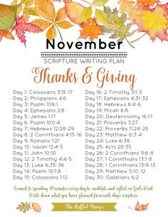 the thanksgiving and thanksgiving give - in list for november, with leaves overlaying it