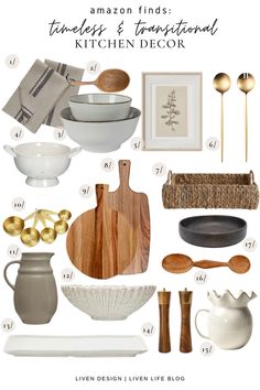 the kitchen decor and accessories are all in white, gold, and grey colors with text overlay that says amazon finds