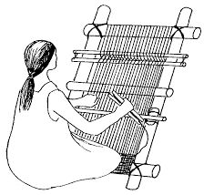 a drawing of a woman weaving on a loom