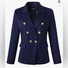 Brand: Viema Moda Womens Double Breasted Blazer Ladies Jacket Work Suit Chic Navy Blazer With Button Closure, Chic Navy Double-breasted Blazer, Navy Office Blazer For Fall, Chic Navy Blazer With Buttons, Shrunken Sweater, Light Grey Blazer, Silver Blazer, Gold Blazer, Work Blazer