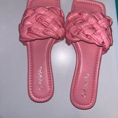 Anna. Pink Mule Slides/Sandals. New With Box. Trendy Flat Heels For Vacation, Casual Slide Heels For Beach, Casual Beach Slide Heels, Chic Pink Flat Slides, Chic Pink Synthetic Slides, Mule Slides, Cork Footbed Sandals, Gold Gladiator Sandals, Rose Gold Flats