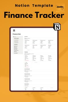 the finance tracker is displayed in front of an orange background with black and white text
