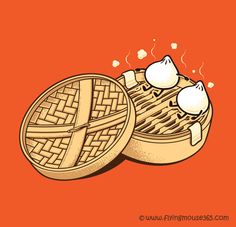 two waffles on an orange background with some eggs coming out of them,