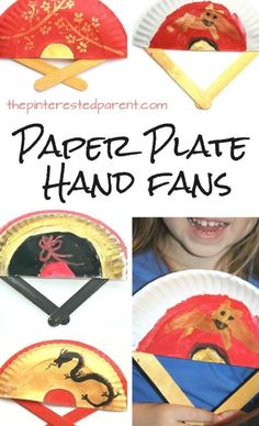 paper plate hand fans with pictures of different designs on them and text overlay that says paper plate hand fans