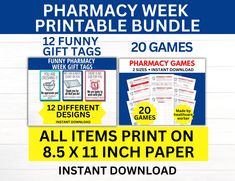 the pharmacy week printable bundle includes two games and an all items print on 8 5 x 11 inch paper