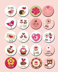 a bunch of buttons that are on a pink background with the words love you in different languages